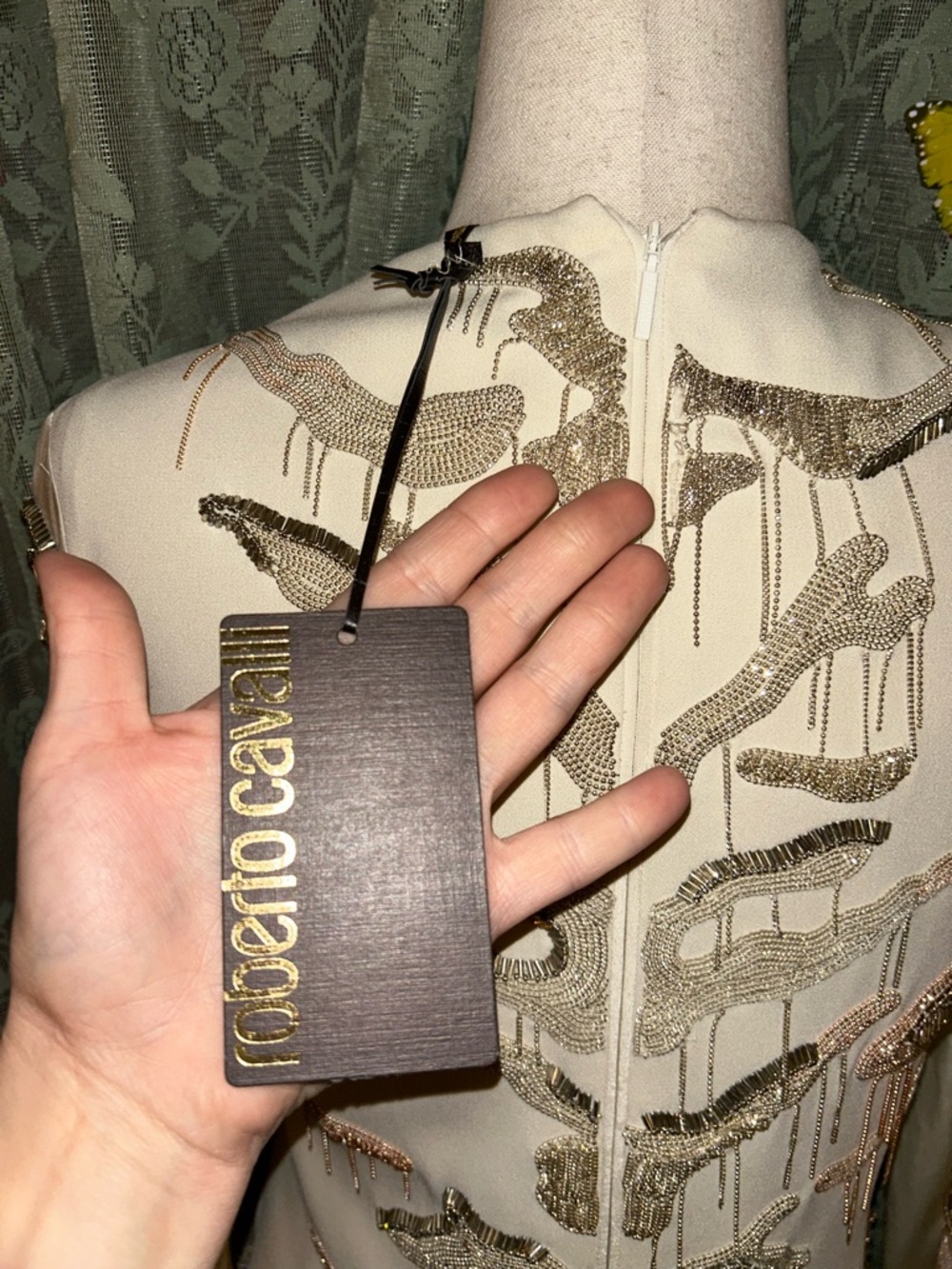 Rare NWT Roberto Cavalli Cream Beaded and Sequin Animal Print Cocktail Dress - Picture 5 of 7